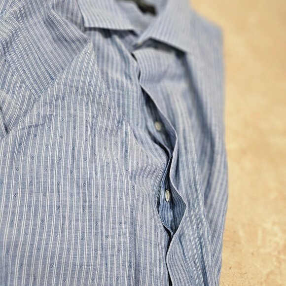 Men's Rag & Bone Blue and White Striped Button‎ Up Shirt Hidden Buttons Size 17 - Picture 10 of 10